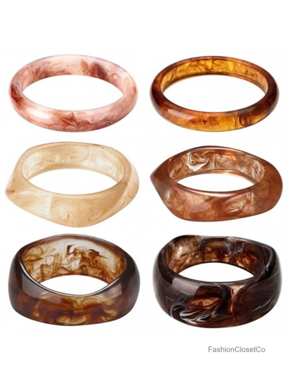 6 PC Acrylic Resin Chunky Bangle Bracelets Women Geometric Wide Bracelets